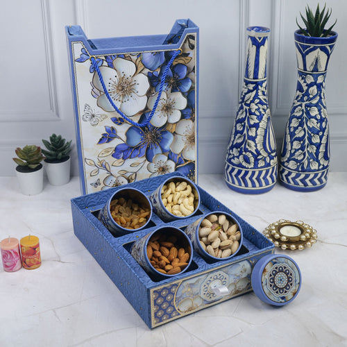 Cherry Blossom Diwali Gift Hamper with Custom Storage Tins for Dry Fruits, Tea & Treats