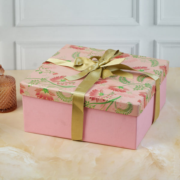 Pink Lotus Diwali Luxury Hamper with Golden Potlis, Glass Tumbler, Beaded Diyas & Evil Eye  Candle
