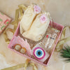 Pink Lotus Diwali Luxury Hamper with Golden Potlis, Glass Tumbler, Beaded Diyas & Evil Eye  Candle