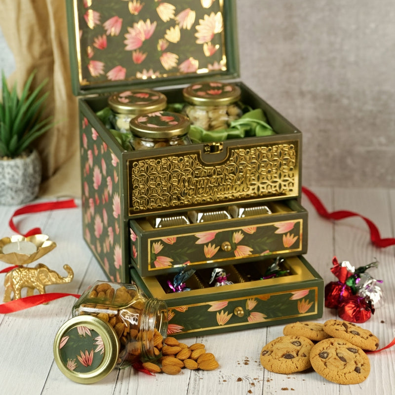 Royal Floral Diwali Hamper with Premium Dry Fruits & Chocolate Delights