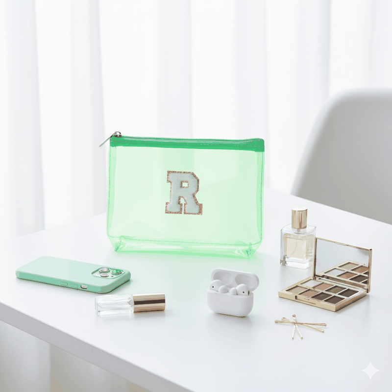 Personalized Initial PVC Pouch Bag - Green