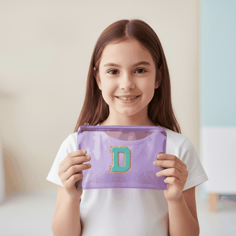 Personalized Initial PVC Pouch Bag - Purple