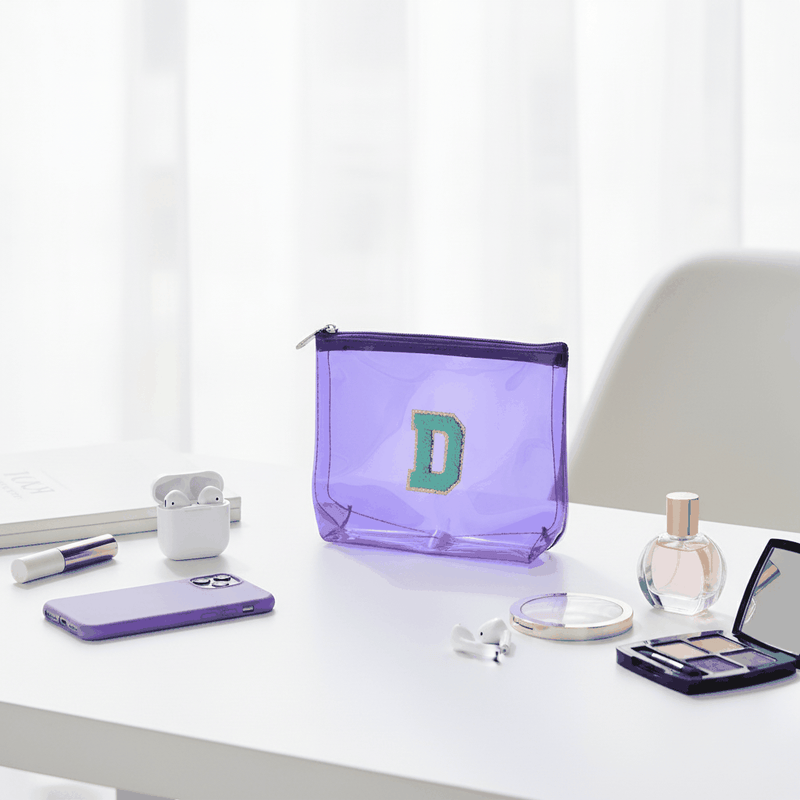Personalized Initial PVC Pouch Bag - Purple