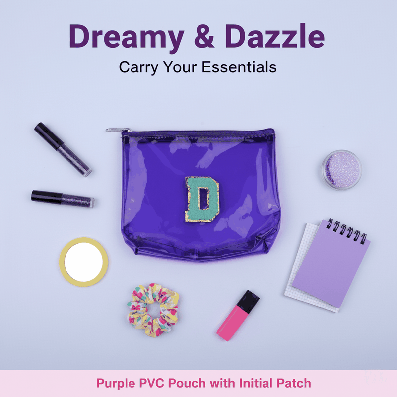 Personalized Initial PVC Pouch Bag - Purple