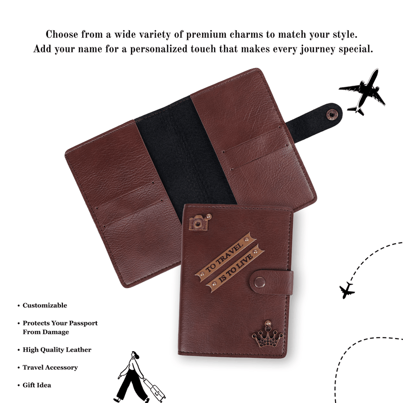 Personalized New Passport Covers Dark Brown With Button 2