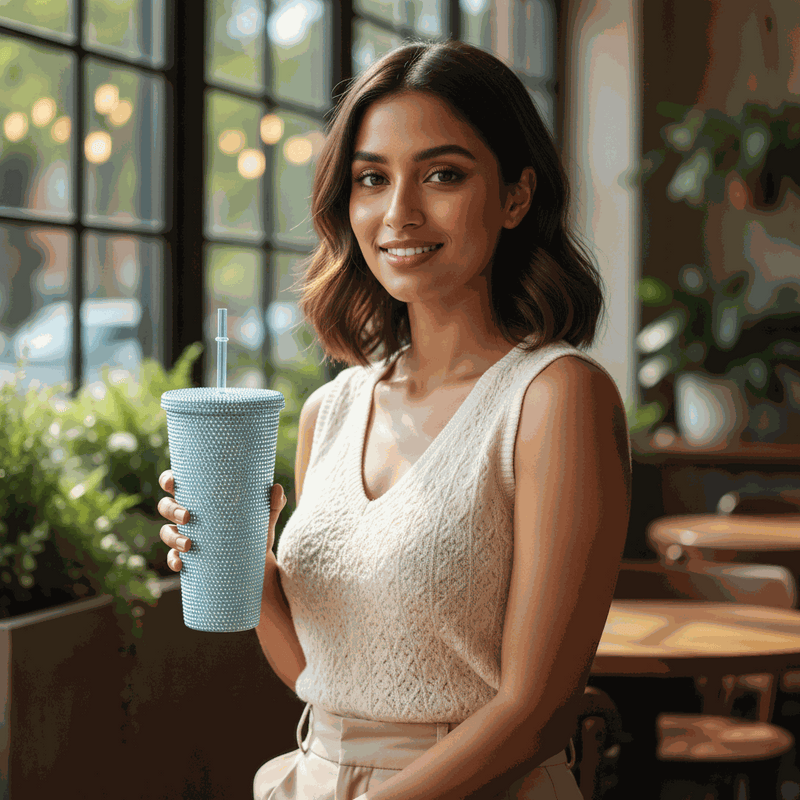 Personalized Glitter Tumbler In Two Size Long - Blue