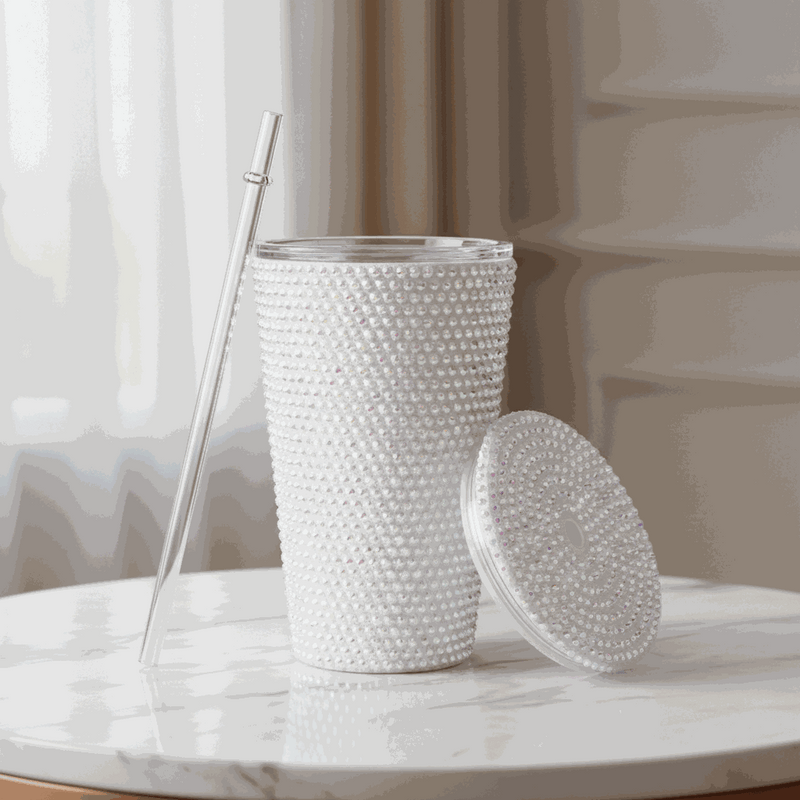 Personalized Glitter Tumbler In Two Size Short - White