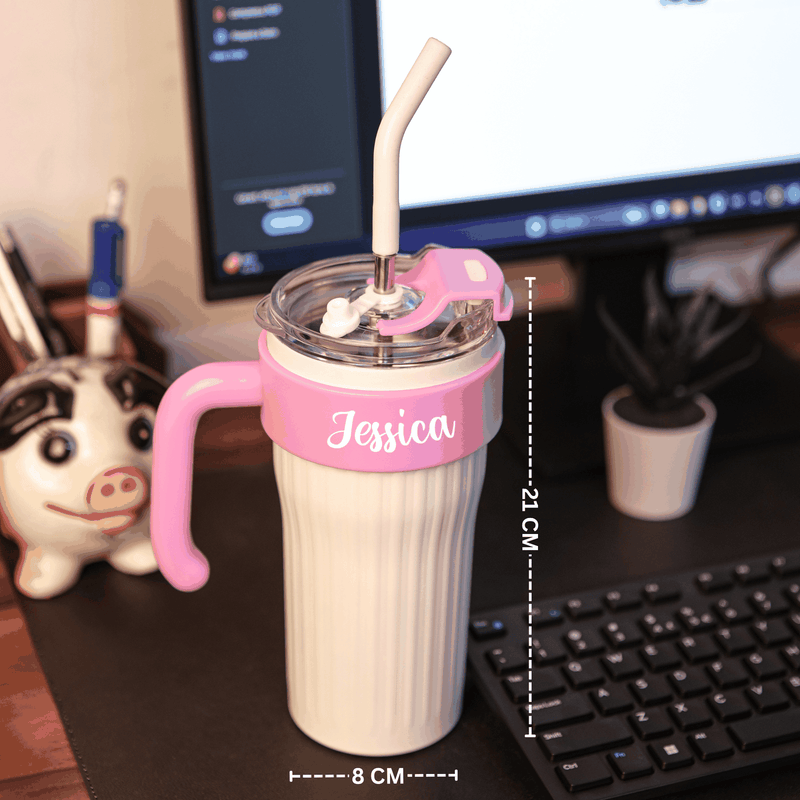 Personalized Pink Handle Tumbler