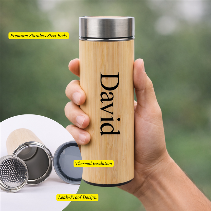 Personalized 3-in-1 Bamboo Set Pen, Diary, Bottle
