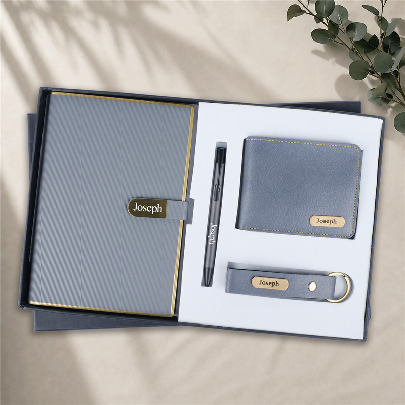 Personalized Diary, Pen, Keychain and Men Wallet Set