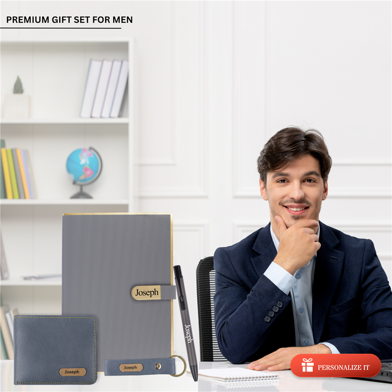 Personalized Diary, Pen, Keychain and Men Wallet Set