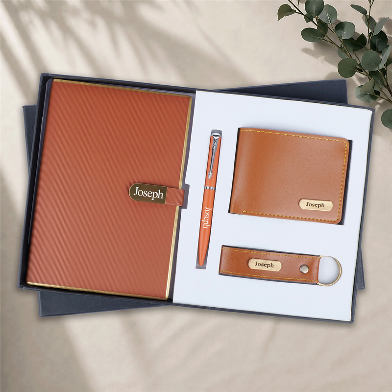 Personalized Diary, Pen, Keychain and Men Wallet Set