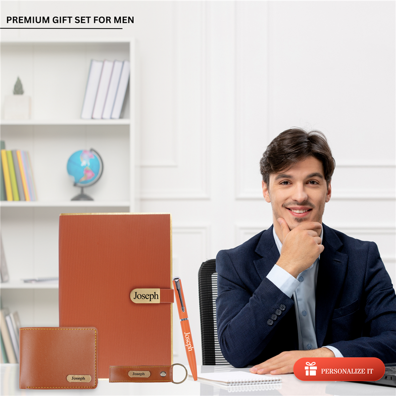 Personalized Diary, Pen, Keychain and Men Wallet Set