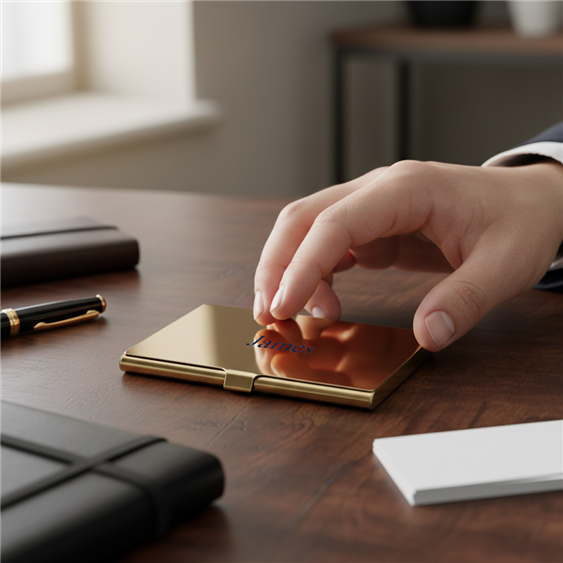 Personalized Gold Box Pen and Card Holder Set