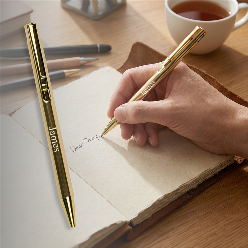 Personalized Gold Box Pen and Card Holder Set