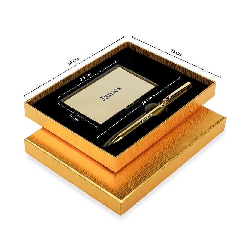Personalized Gold Box Pen and Card Holder Set