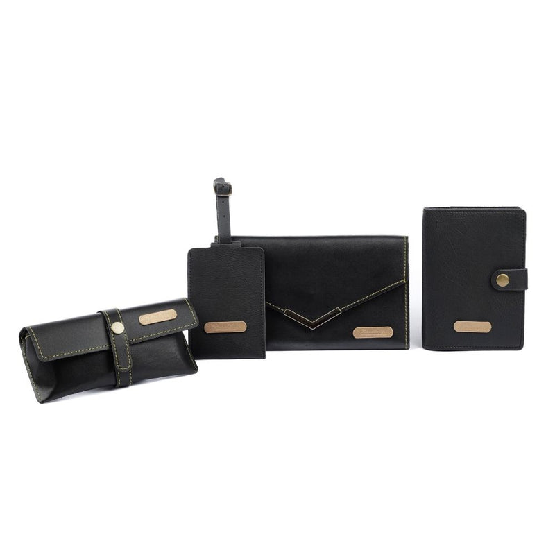 Personalized Leather Wallet, Passport Cover, Luggage Tag & Eyewear Case Giftset