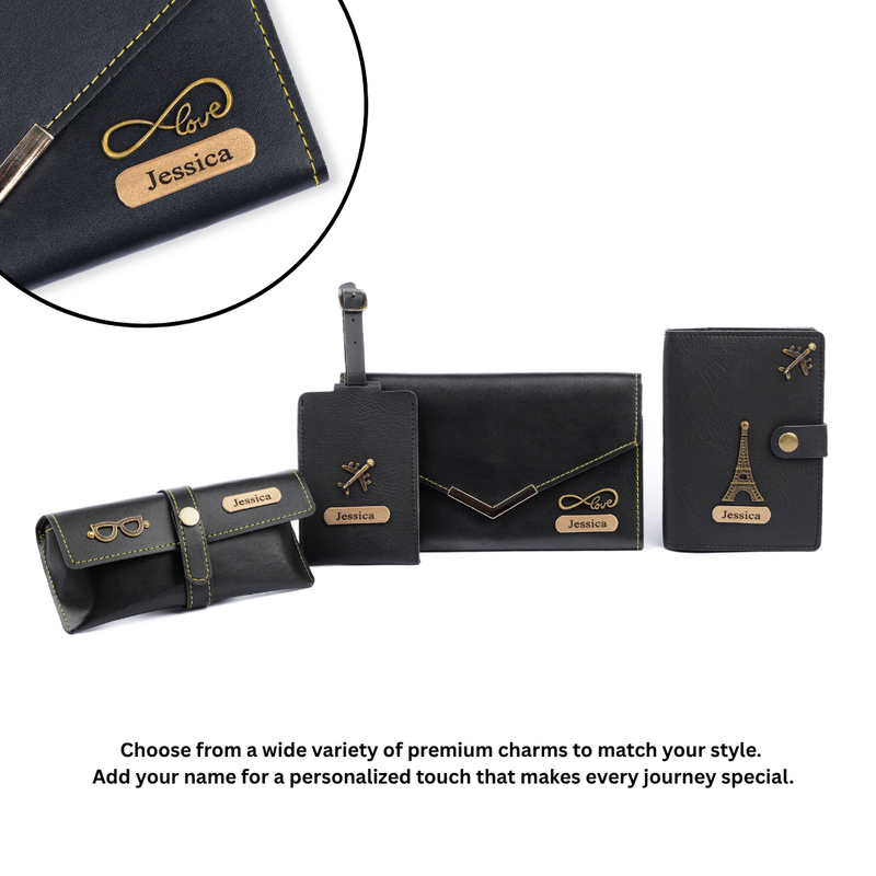 Personalized Leather Wallet, Passport Cover, Luggage Tag & Eyewear Case Giftset