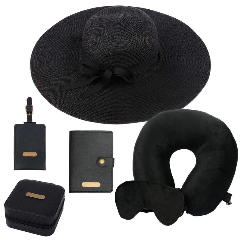 Personalized Luxury Travel Gift Set (Hat, Bottle, Passport Cover, Eyemask & Pillow)