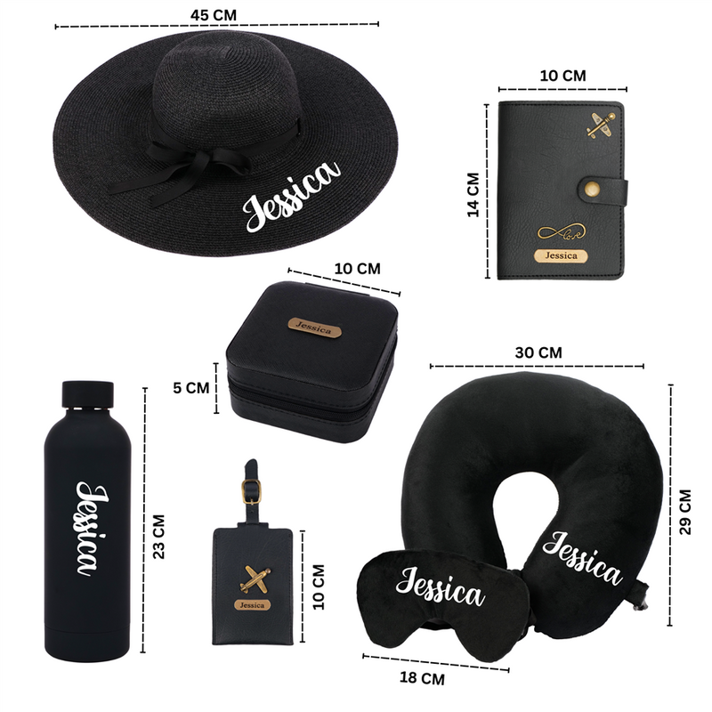 Personalized Luxury Travel Gift Set (Hat, Bottle, Passport Cover, Eyemask & Pillow)