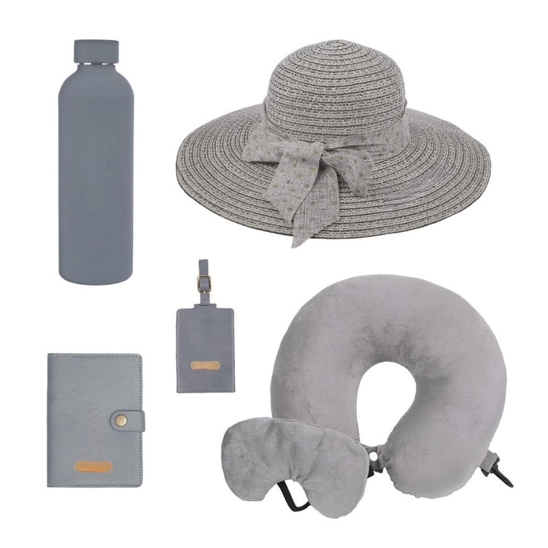 Personalized Luxury Travel Gift Set (Hat, Bottle, Passport Cover, Eyemask & Pillow)