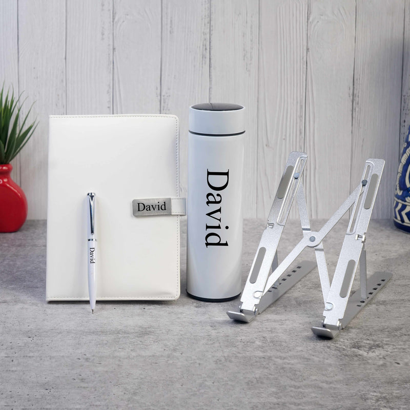 Personalized Set of 4-in-1 Diary, Pen, Bottle and Laptop Stand