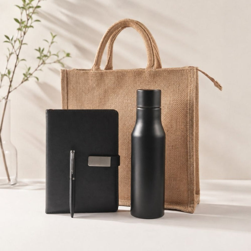 Personalized Set of 4-in-1 Tote Bag, Dairy, Pen and Bottle