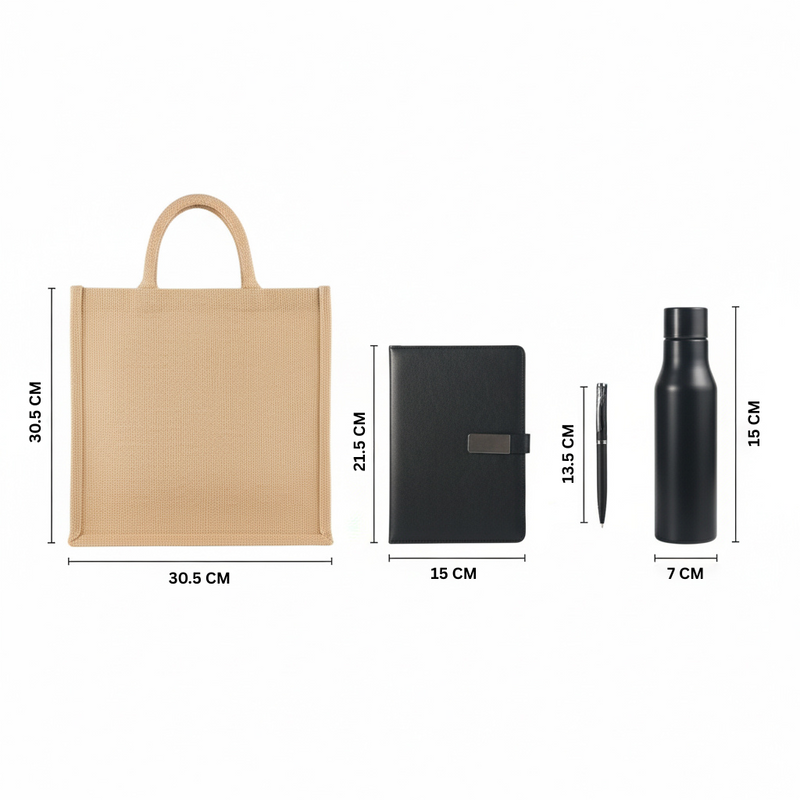 Personalized Set of 4-in-1 Tote Bag, Dairy, Pen and Bottle