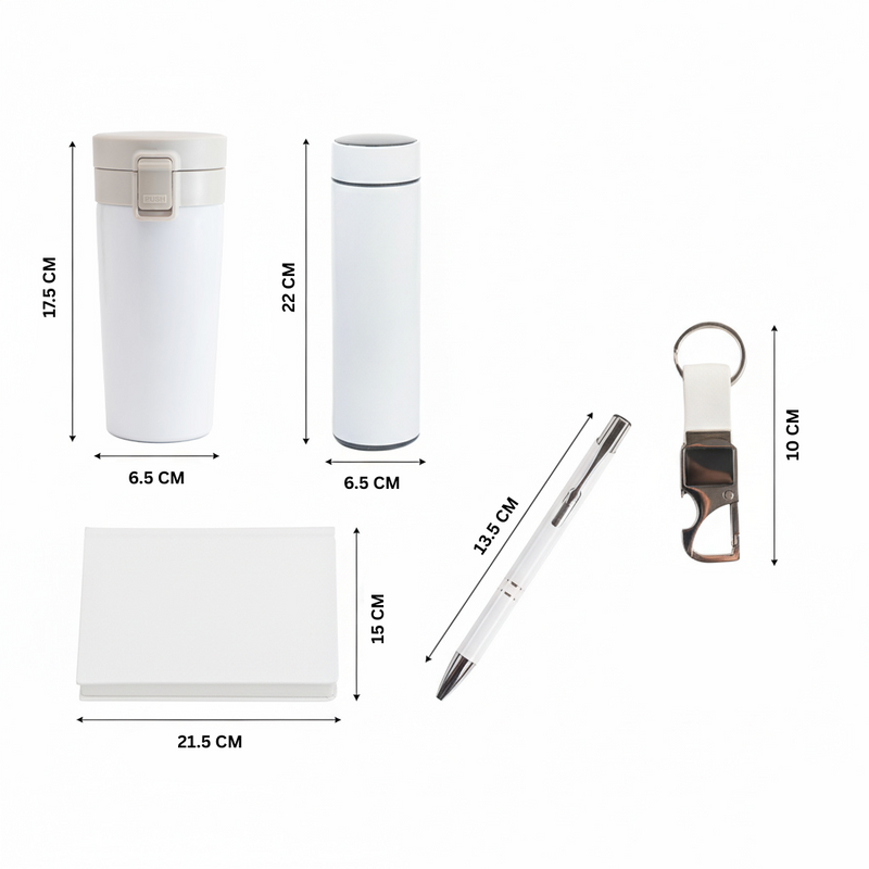 Personalized Set of 5-in-1 Diary, Bottle, Keychain, Pen and Tumbler