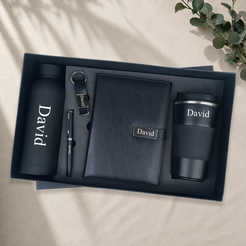 Personalized Set of 5-in-1 Diary, Pen, Bottle, Tumbler and Keychain