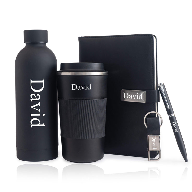 Personalized Set of 5-in-1 Diary, Pen, Bottle, Tumbler and Keychain