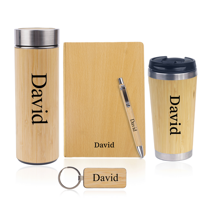 Personalized Set of 5-in-1 Diary, Tumbler, Pen, Keychain and Bottle