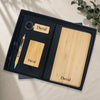 Personalized Set of 6-in-1 Diary, Wooden Calendar, Pen, Glass Bottle and Keychain
