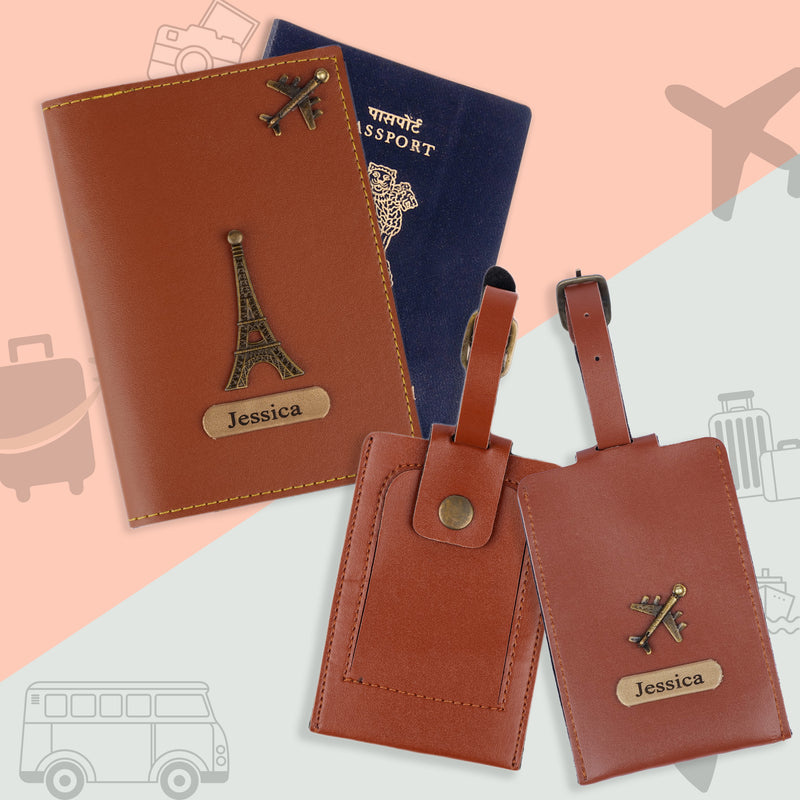 Personalized Set of 8-in-1 Bottle, Mug, Passport Cover, Luggage Tag, Pen, Eyewear Case, Keychain and Wallet