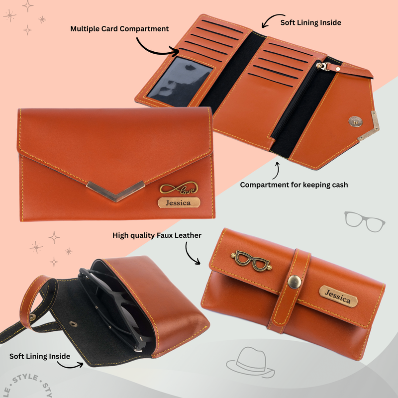 Personalized Set of 8-in-1 Bottle, Mug, Passport Cover, Luggage Tag, Pen, Eyewear Case, Keychain and Wallet