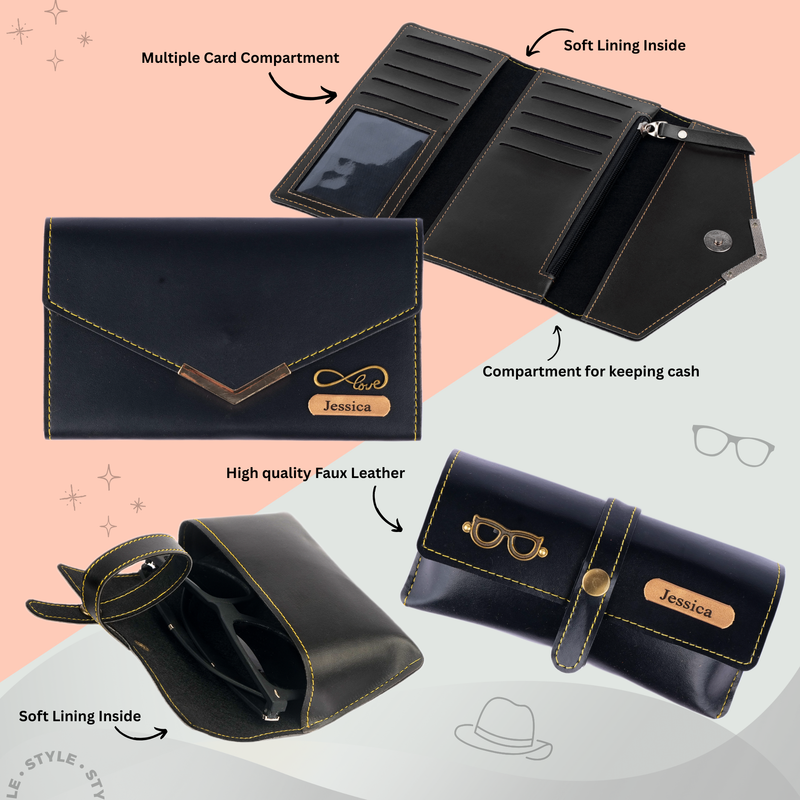 Personalized Set of 8-in-1 Bottle, Mug, Passport Cover, Luggage Tag, Pen, Eyewear Case, Keychain and Wallet