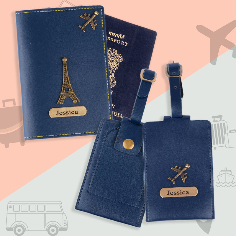 Personalized Set of 8-in-1 Bottle, Mug, Passport Cover, Luggage Tag, Pen, Eyewear Case, Keychain and Wallet