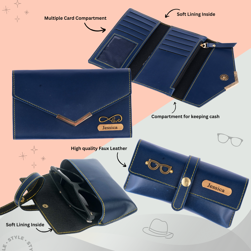 Personalized Set of 8-in-1 Bottle, Mug, Passport Cover, Luggage Tag, Pen, Eyewear Case, Keychain and Wallet