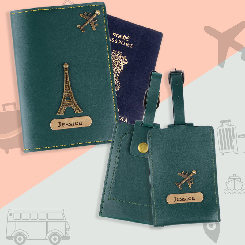 Personalized Set of 8-in-1 Bottle, Mug, Passport Cover, Luggage Tag, Pen, Eyewear Case, Keychain and Wallet