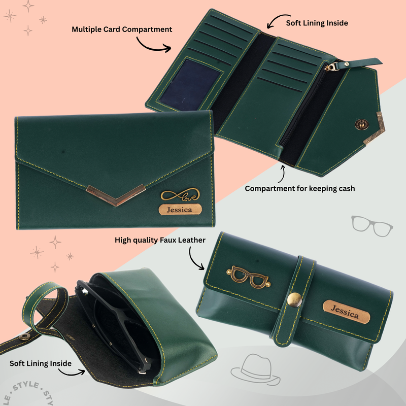 Personalized Set of 8-in-1 Bottle, Mug, Passport Cover, Luggage Tag, Pen, Eyewear Case, Keychain and Wallet