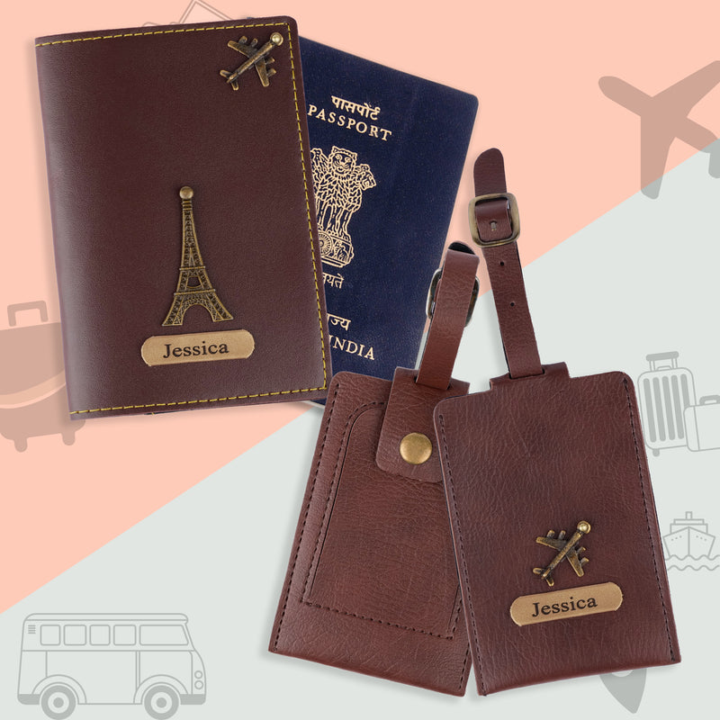 Personalized Set of 8-in-1 Bottle, Mug, Passport Cover, Luggage Tag, Pen, Eyewear Case, Keychain and Wallet